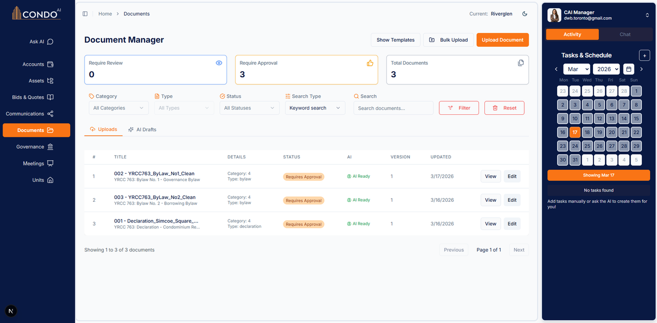 CONDOAI Document Manager: bylaws and declarations auto-classified and AI-ready